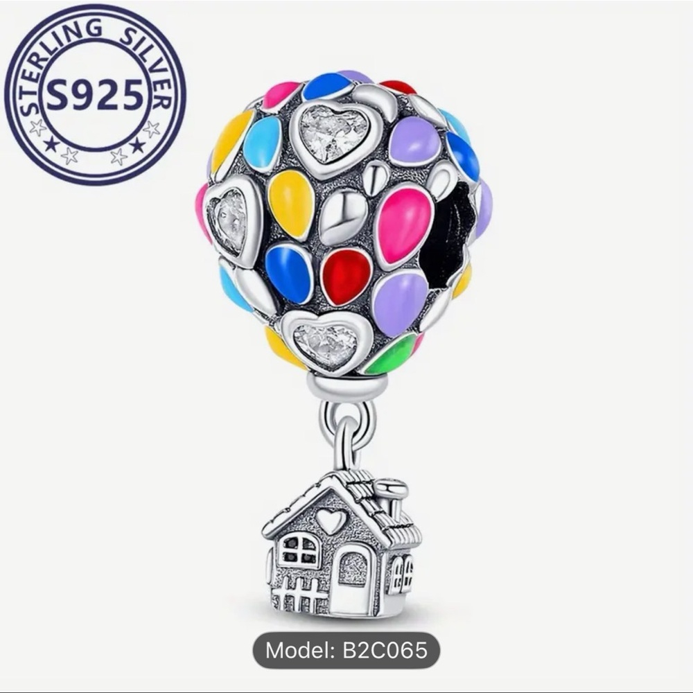 Sterling Silver 925 Hot Air Balloon Charm with Cabin